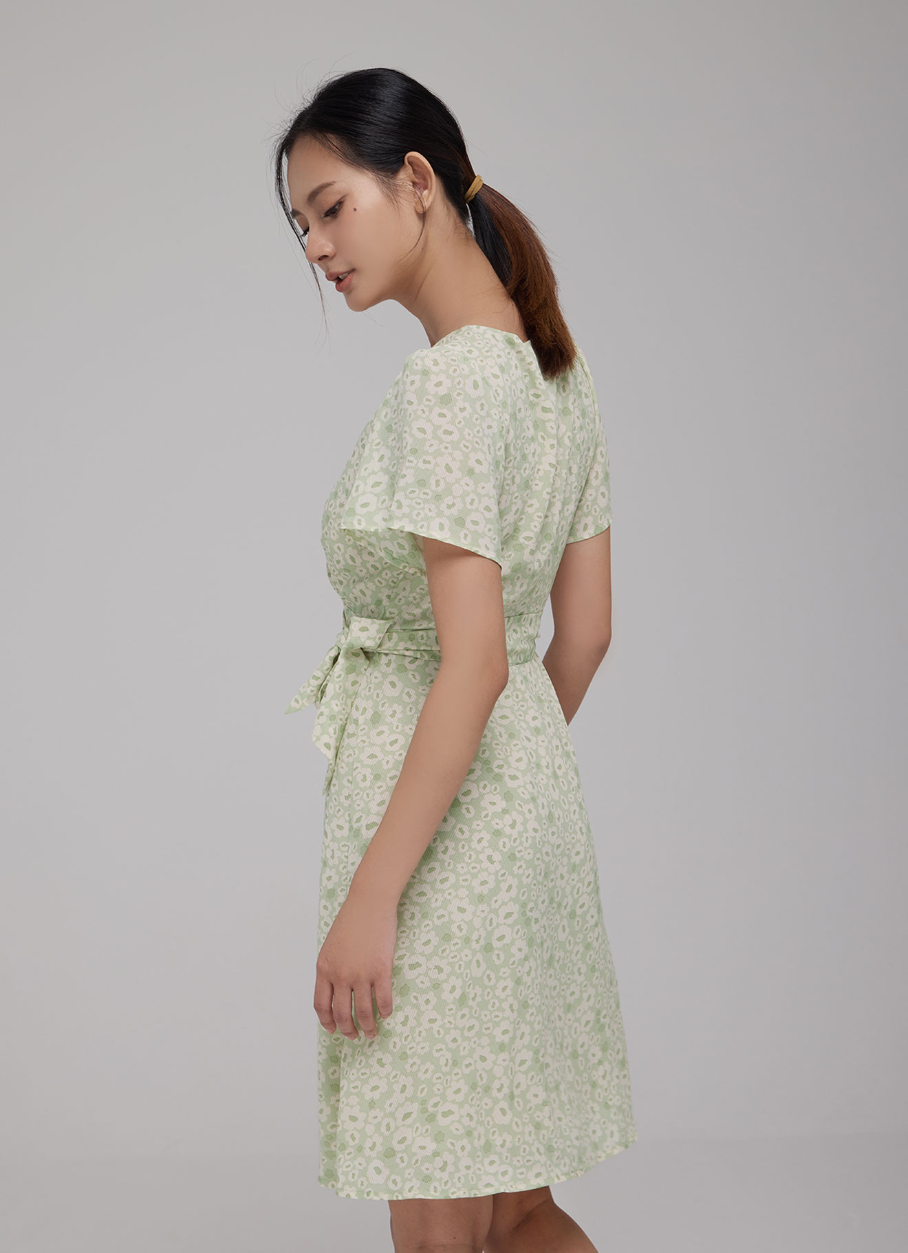 Pastel-Green  by Tie-Belt Dress