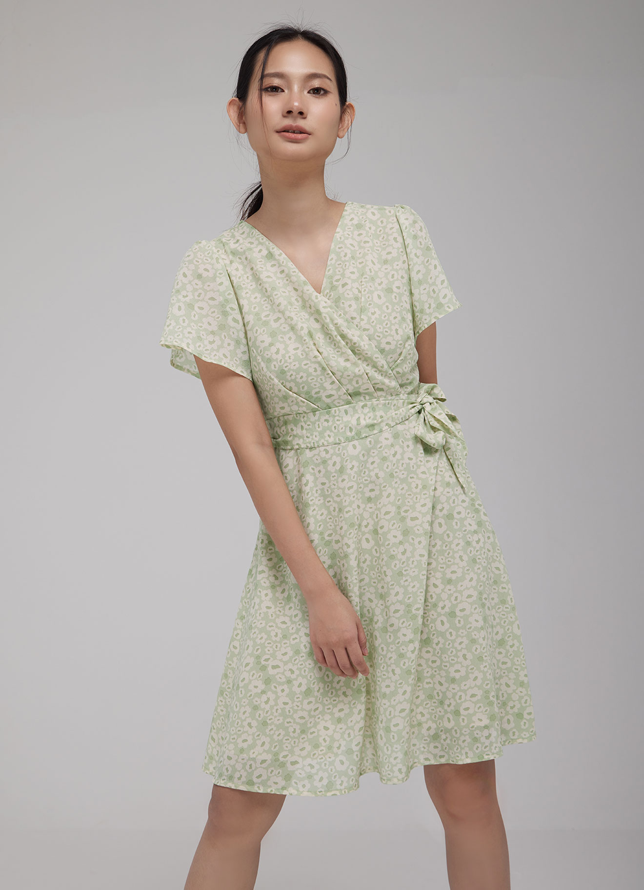 Pastel-Green  by Tie-Belt Dress