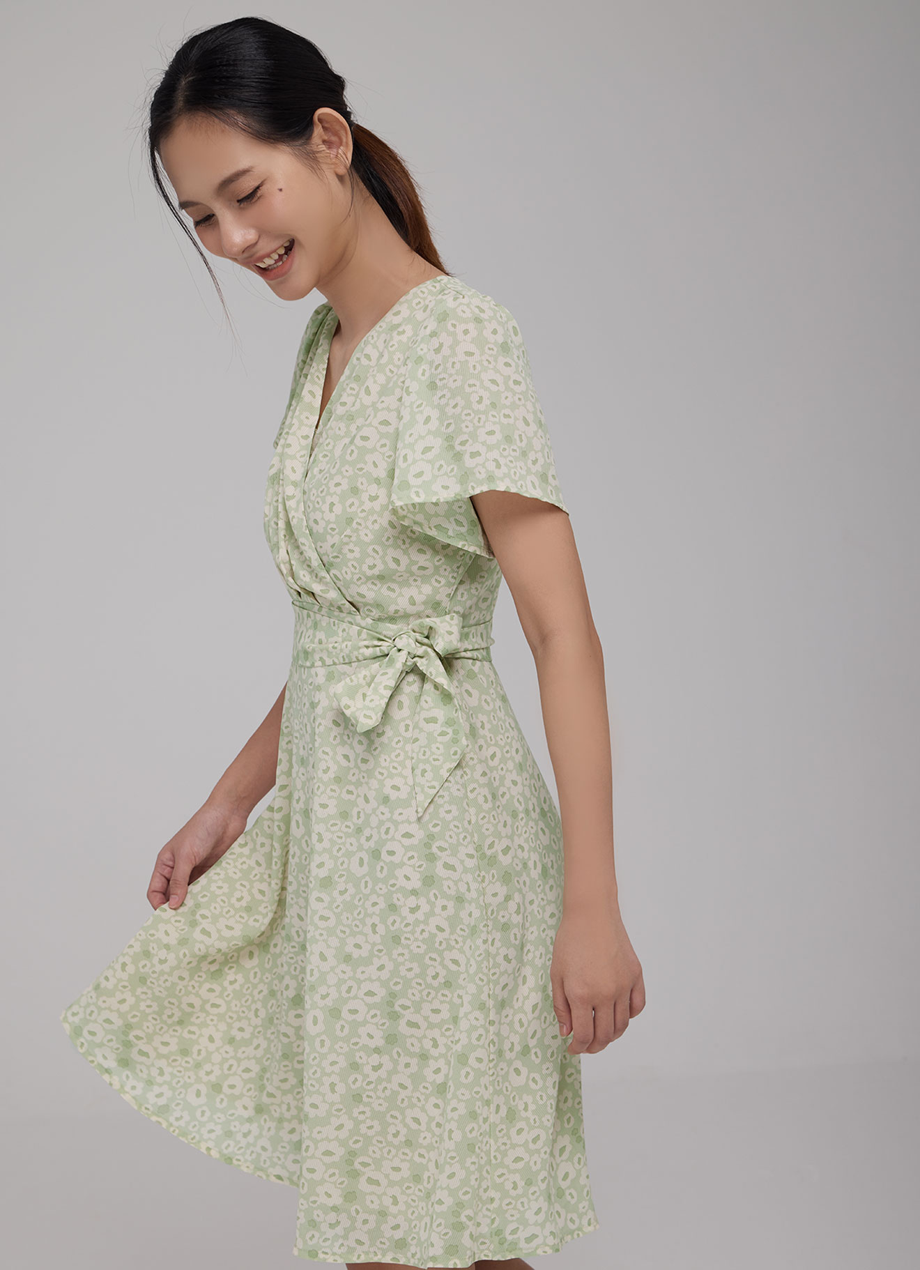 Pastel-Green  by Tie-Belt Dress