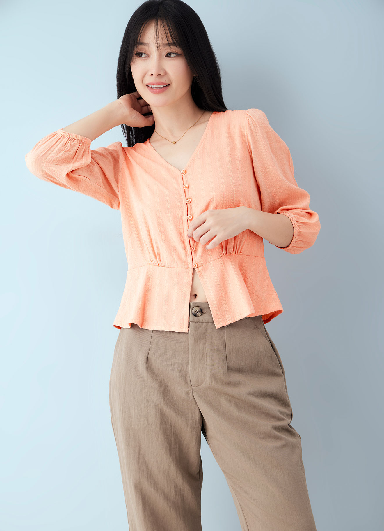 Peach-Nectar by V-Neck Blouse