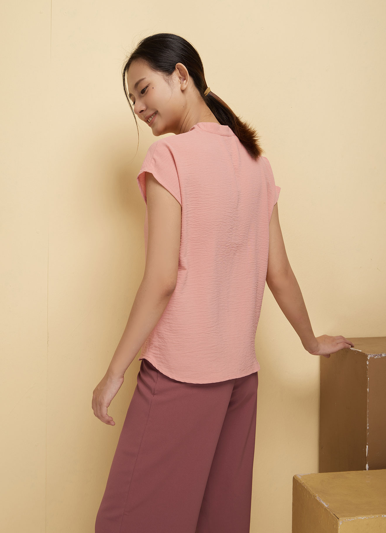 Peach-Pink by Sleeve Blouse