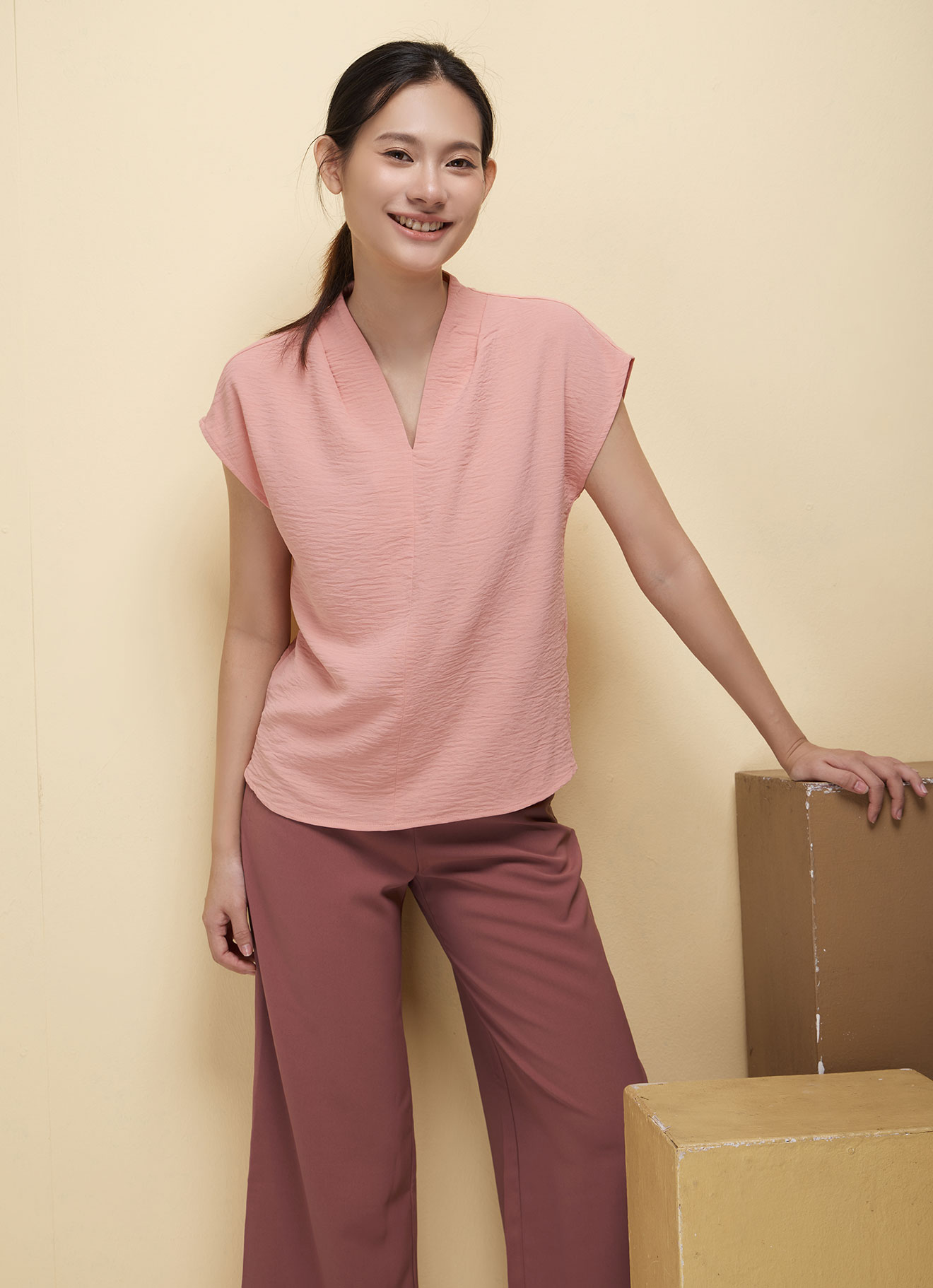 Peach-Pink by Sleeve Blouse