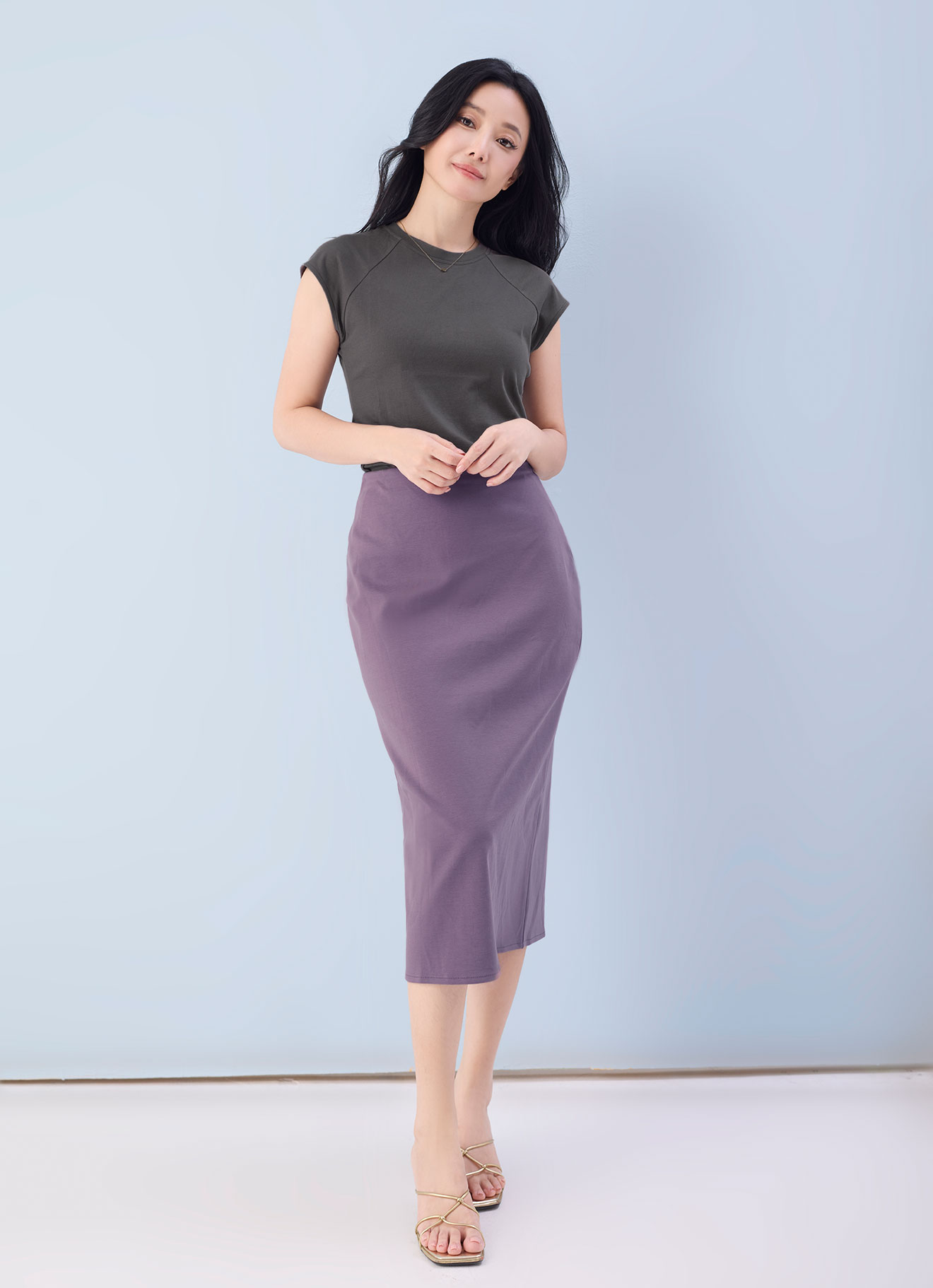 Plum-Wine by High Waist Midi Skirt