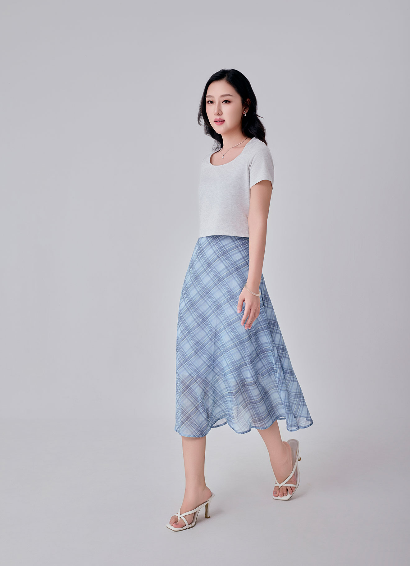 Powder-Blue by Printed Skirt
