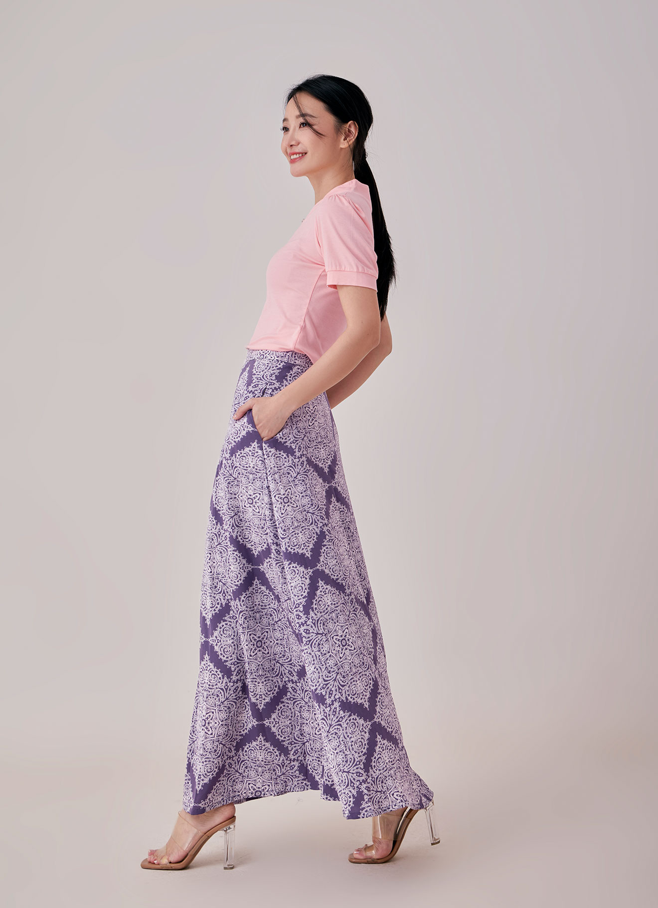 Purple-Sage by PRINTED LONG SKIRT
