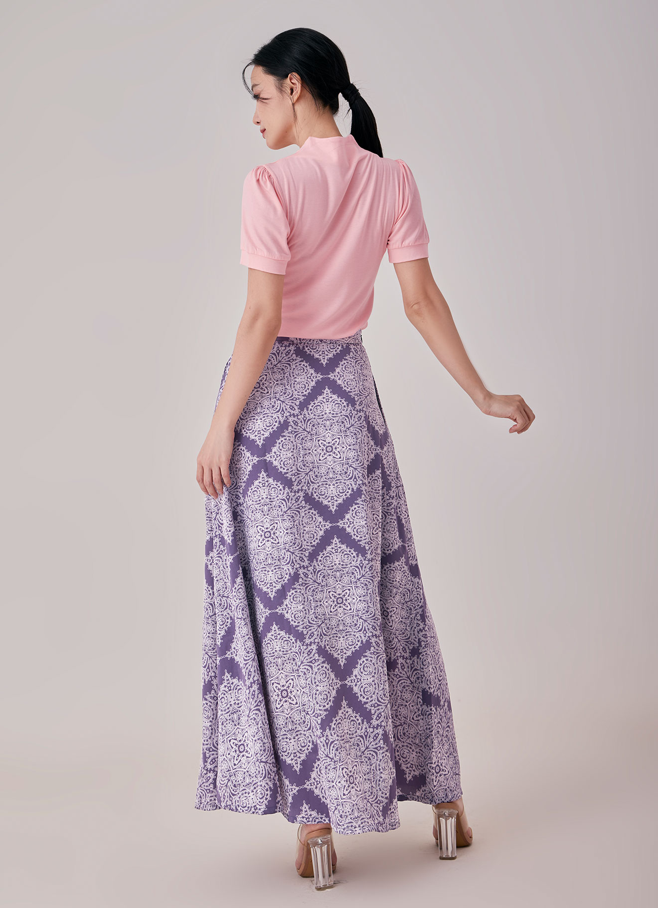 Purple-Sage by PRINTED LONG SKIRT