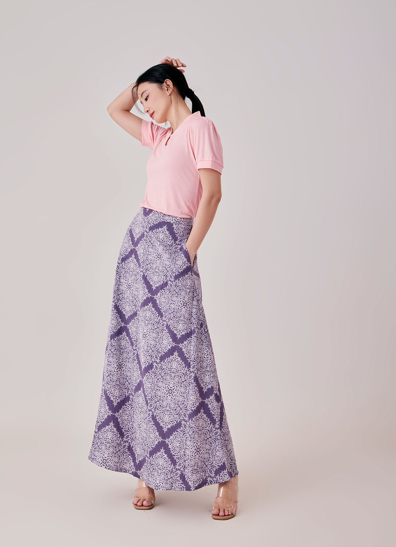 Purple-Sage by PRINTED LONG SKIRT