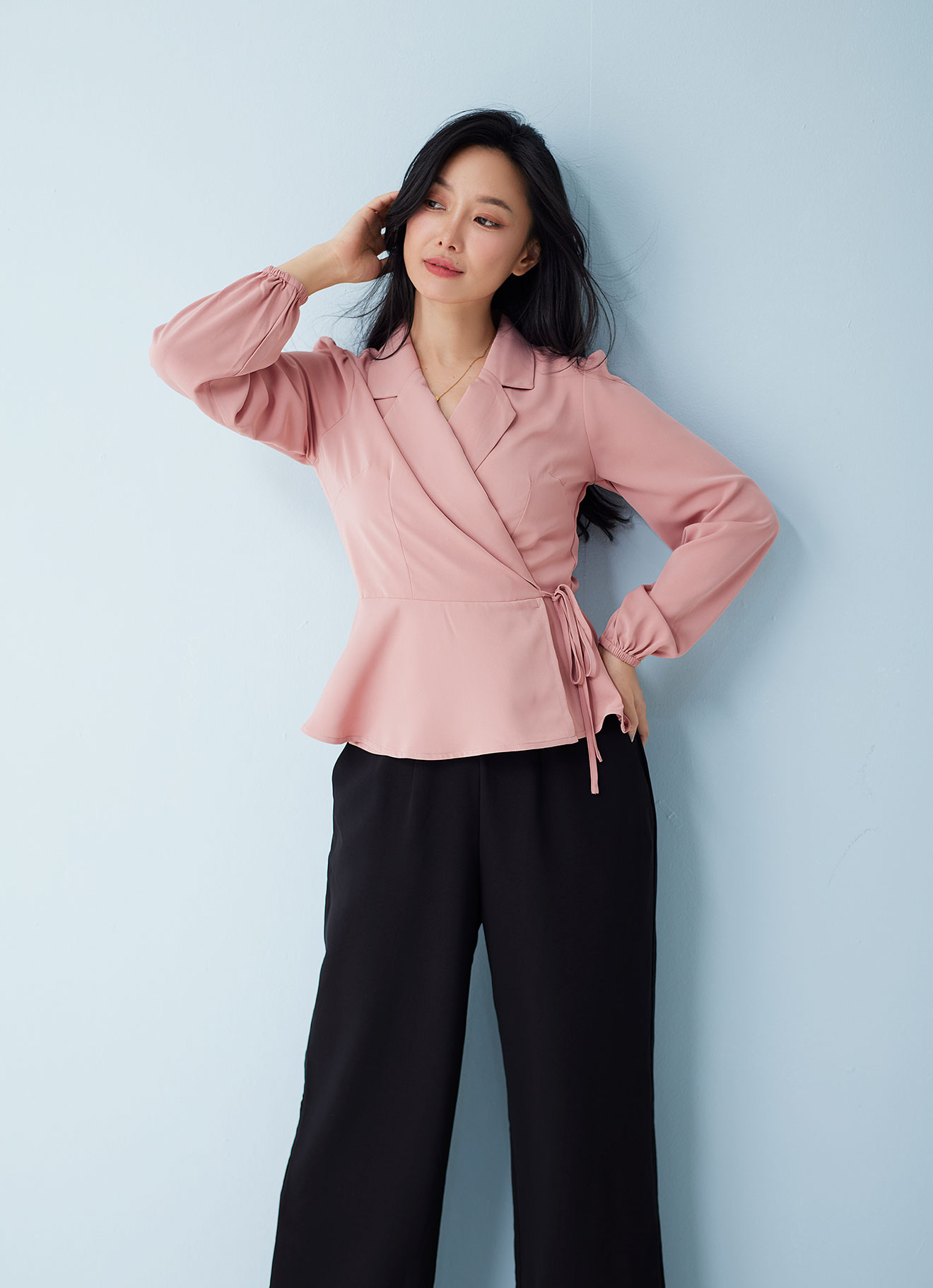 Rose-Tan  by Long Sleeve Blouse