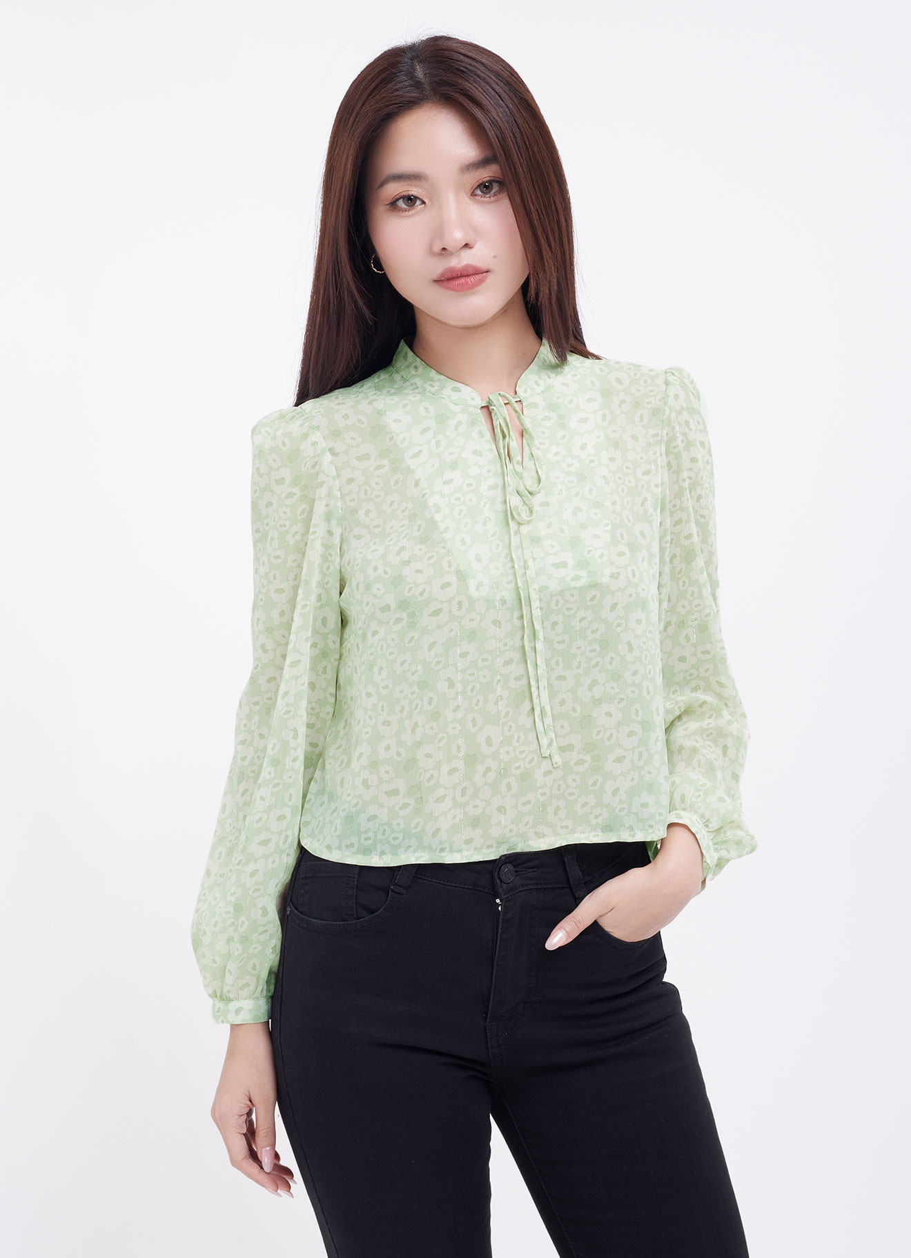 Seafoam-Green  by Long Sleeve Blouse