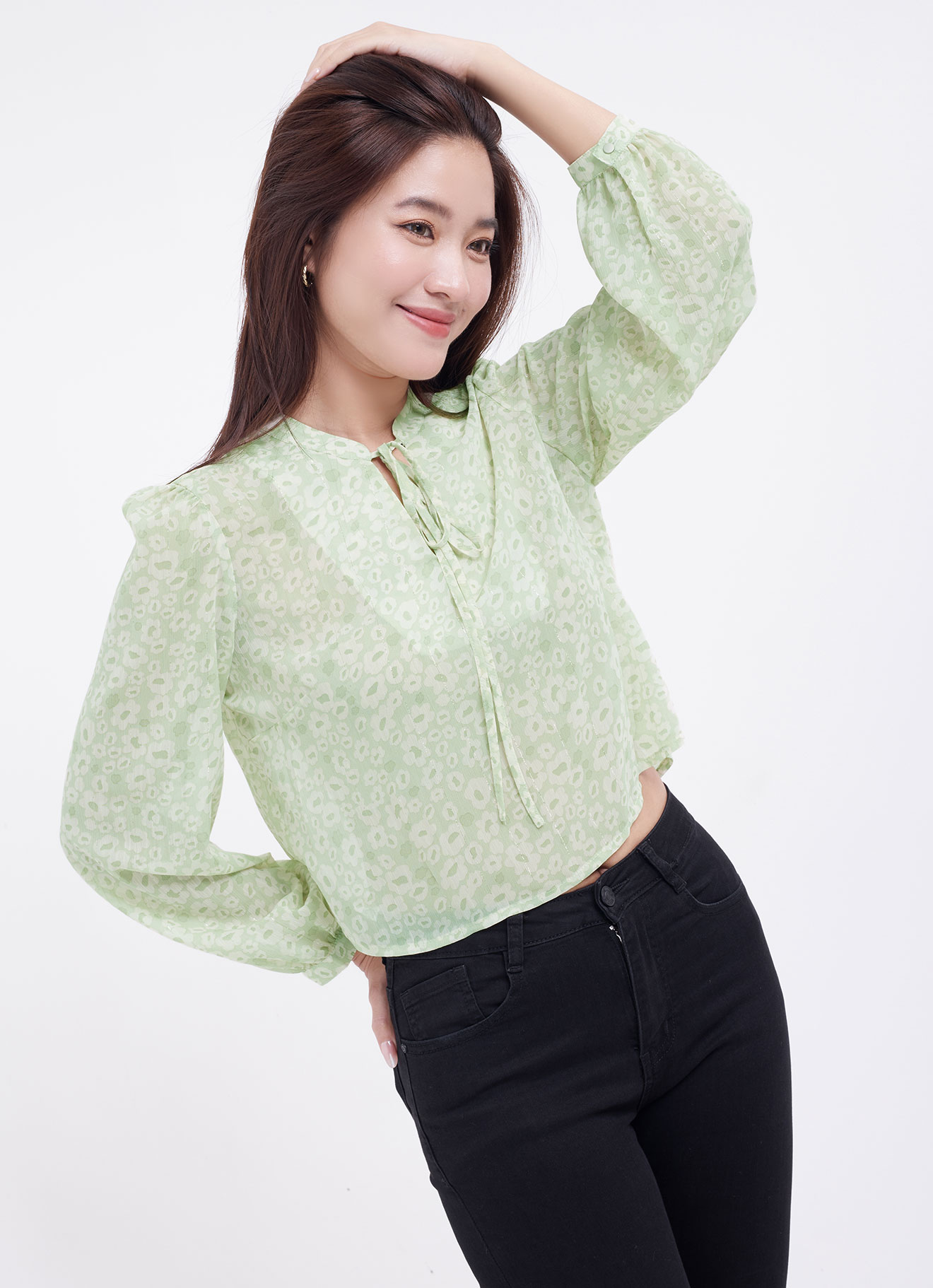 Seafoam-Green  by Long Sleeve Blouse