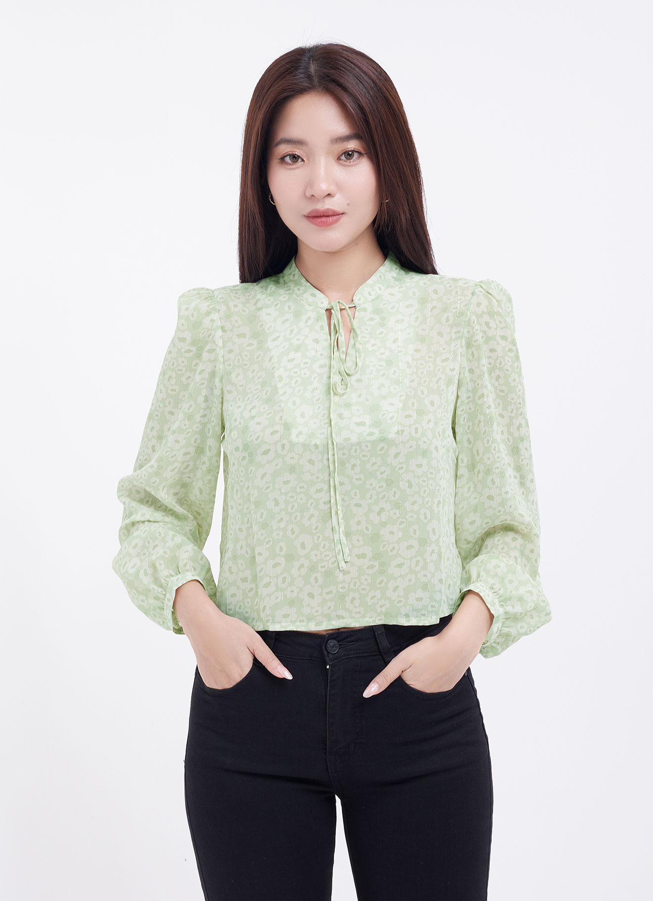 Seafoam-Green  by Long Sleeve Blouse