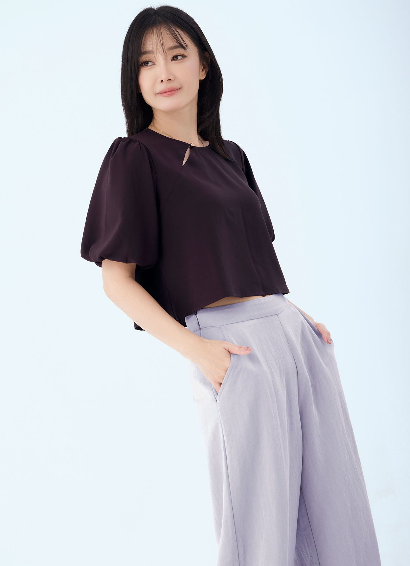 Seal-Brown by Puff Sleeve Top