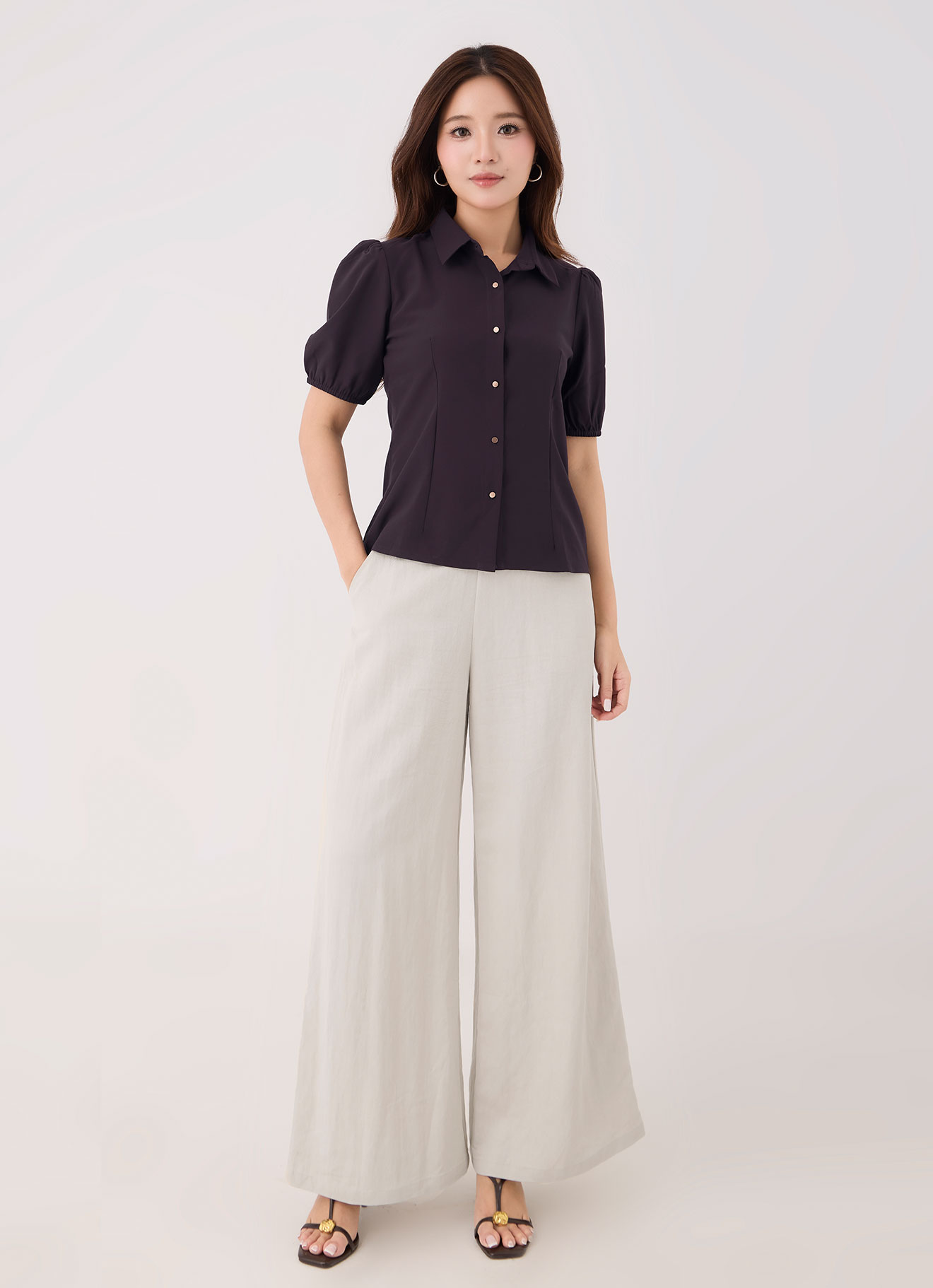 Seal-Brown by Shirt Collor Top