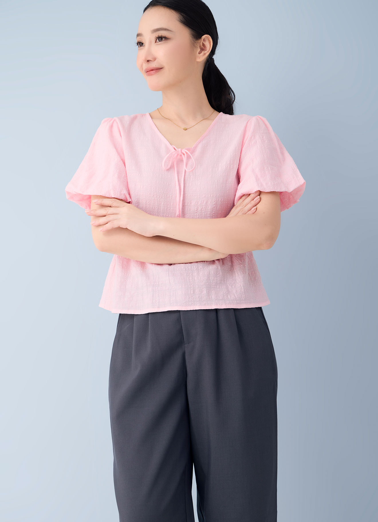 Seashell-Pink by Sleeve Blouse