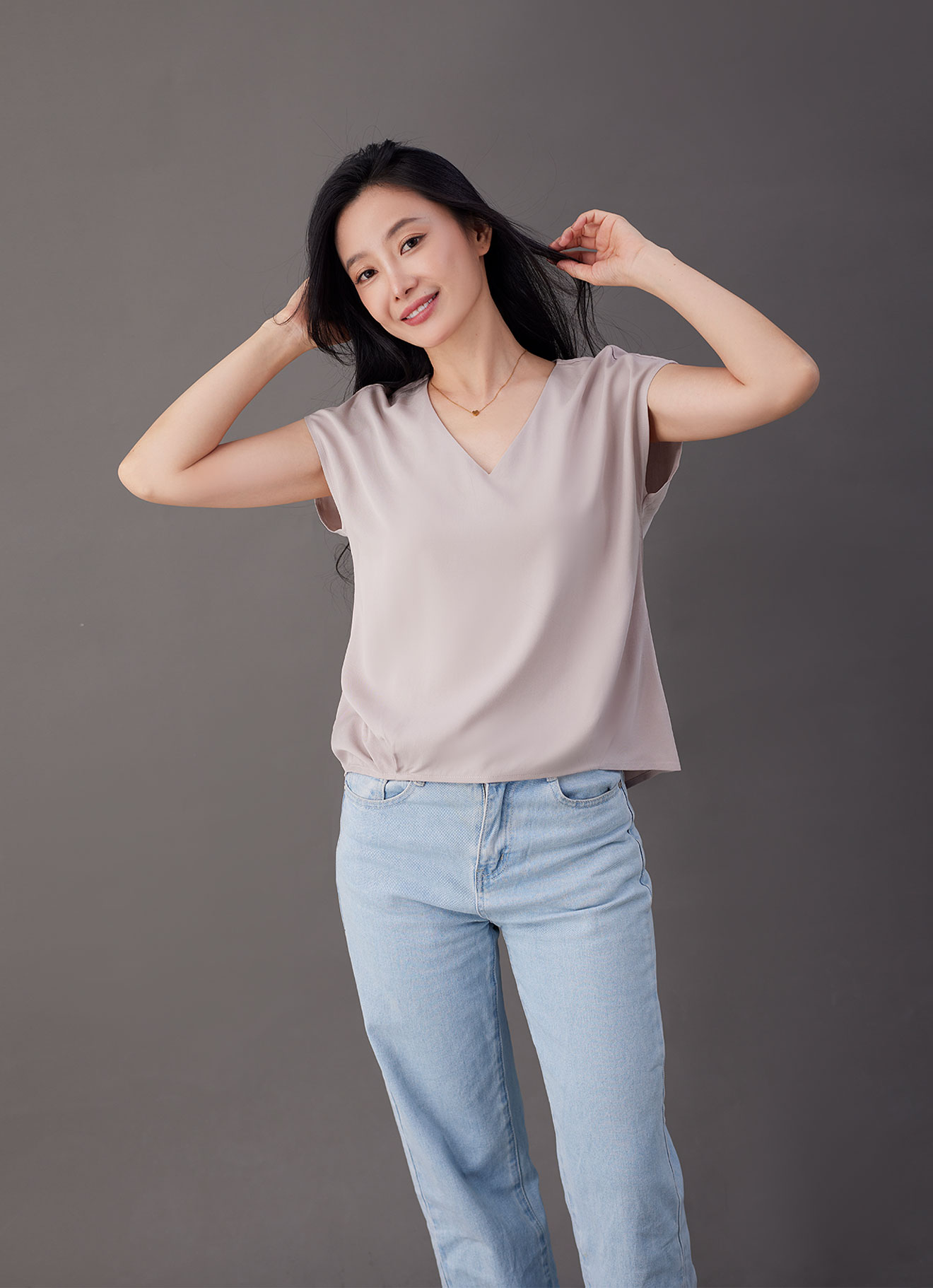 Shadow-Gray by V-Neck Top
