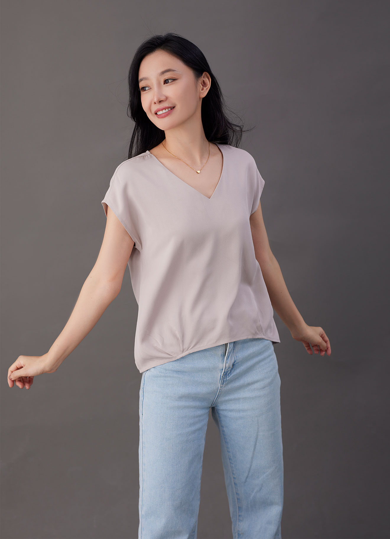 Shadow-Gray by V-Neck Top