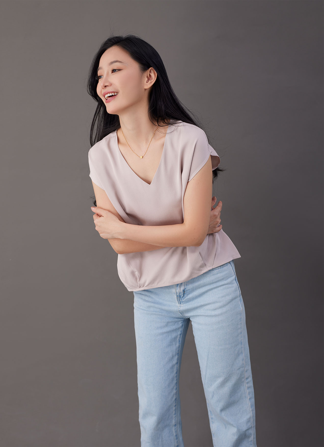 Shadow-Gray by V-Neck Top