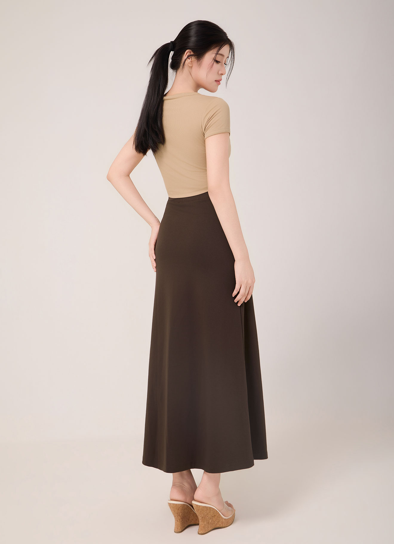 Slate-Black by Elastic Waist Maxi Skirt