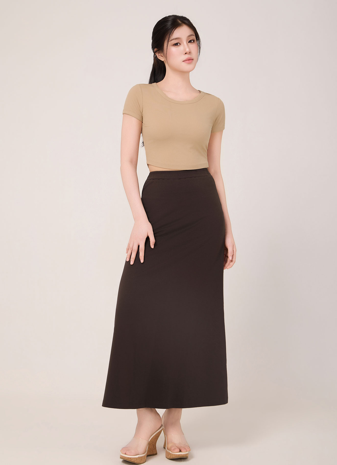 Slate-Black by Elastic Waist Maxi Skirt