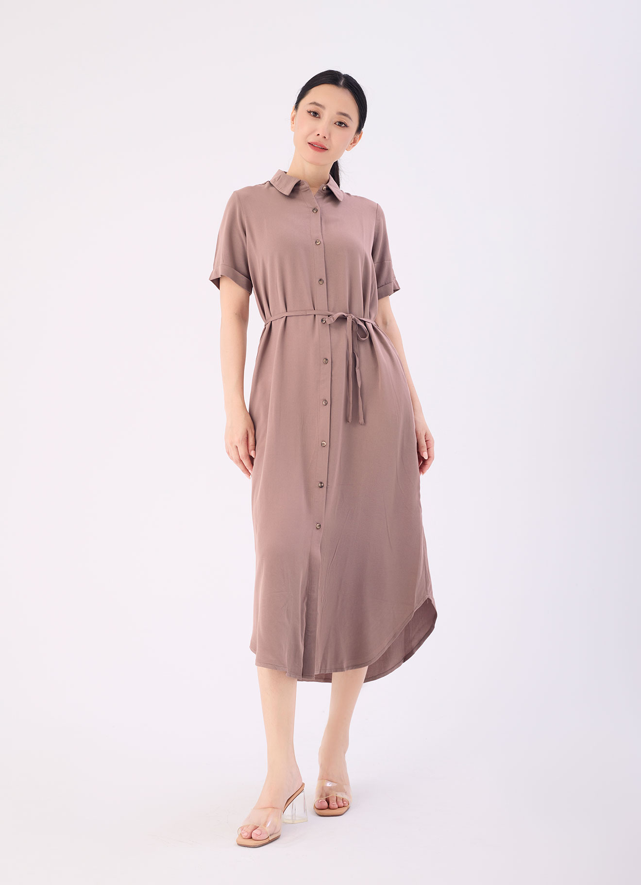 Stucco by Shirt Collar Dress with Belt
