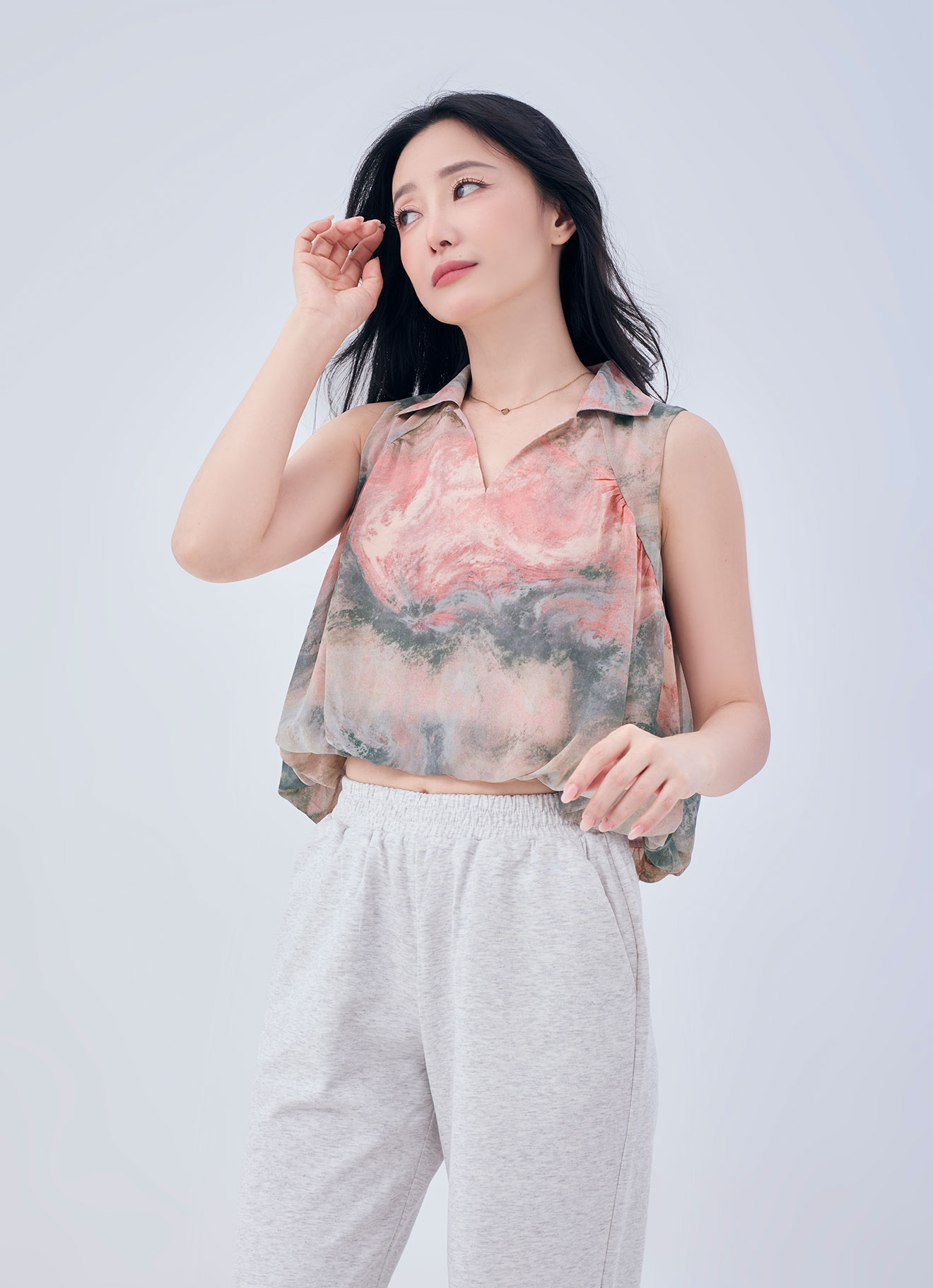 Powder-Pink by Sleeveless Blouse