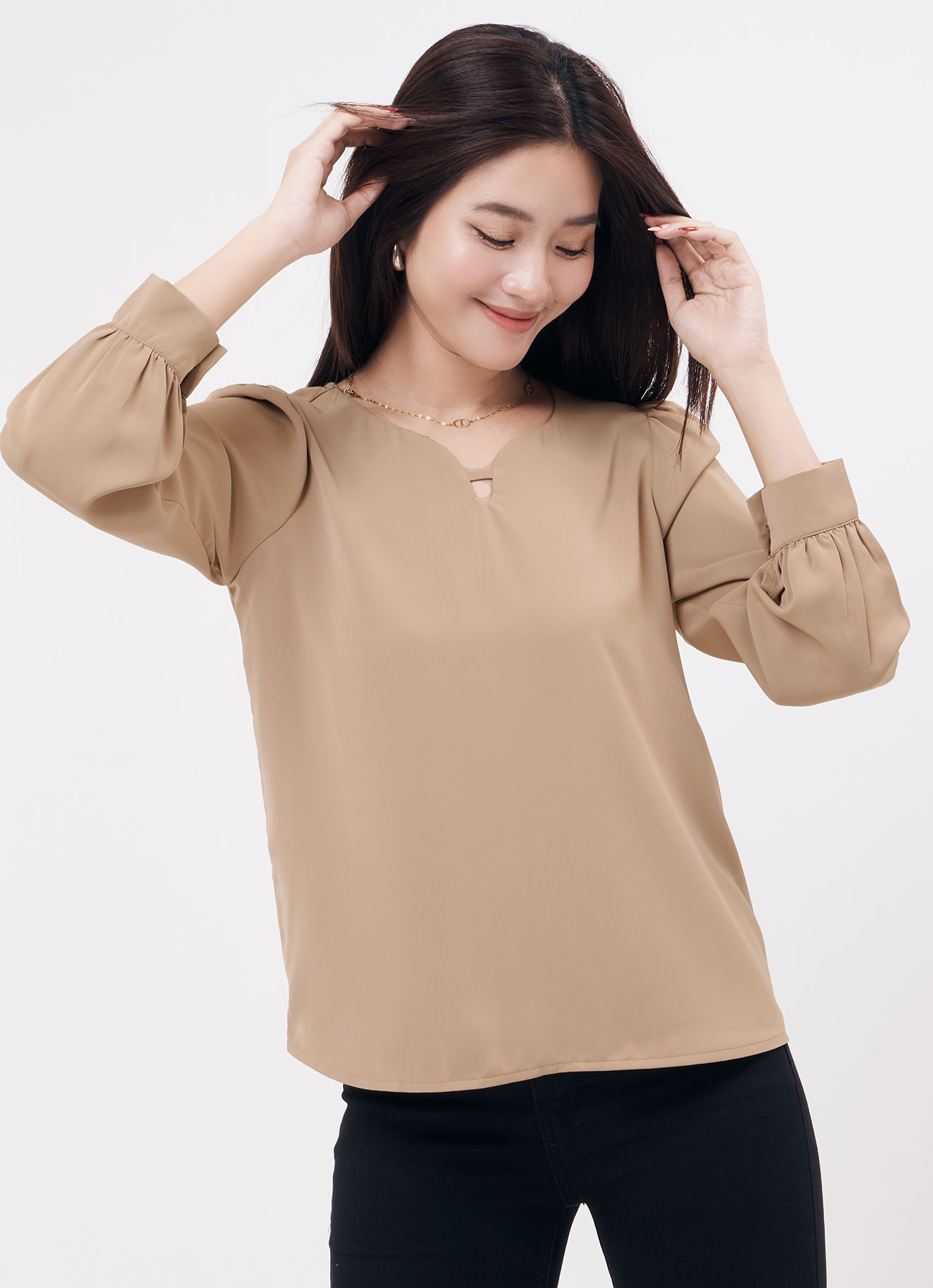 Tan by Long Sleeve Blouse