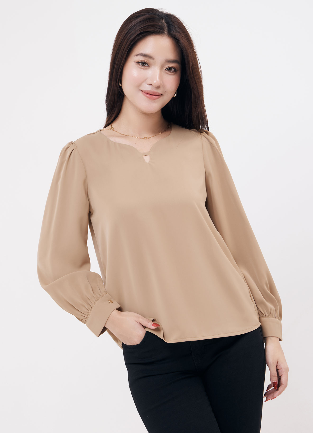 Tan by Long Sleeve Blouse