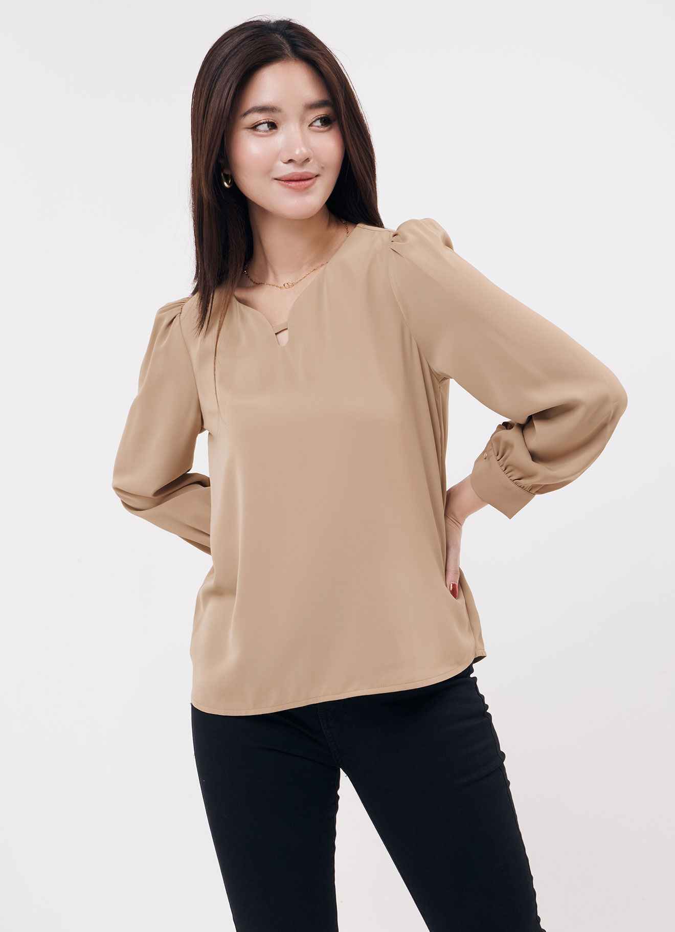 Tan by Long Sleeve Blouse