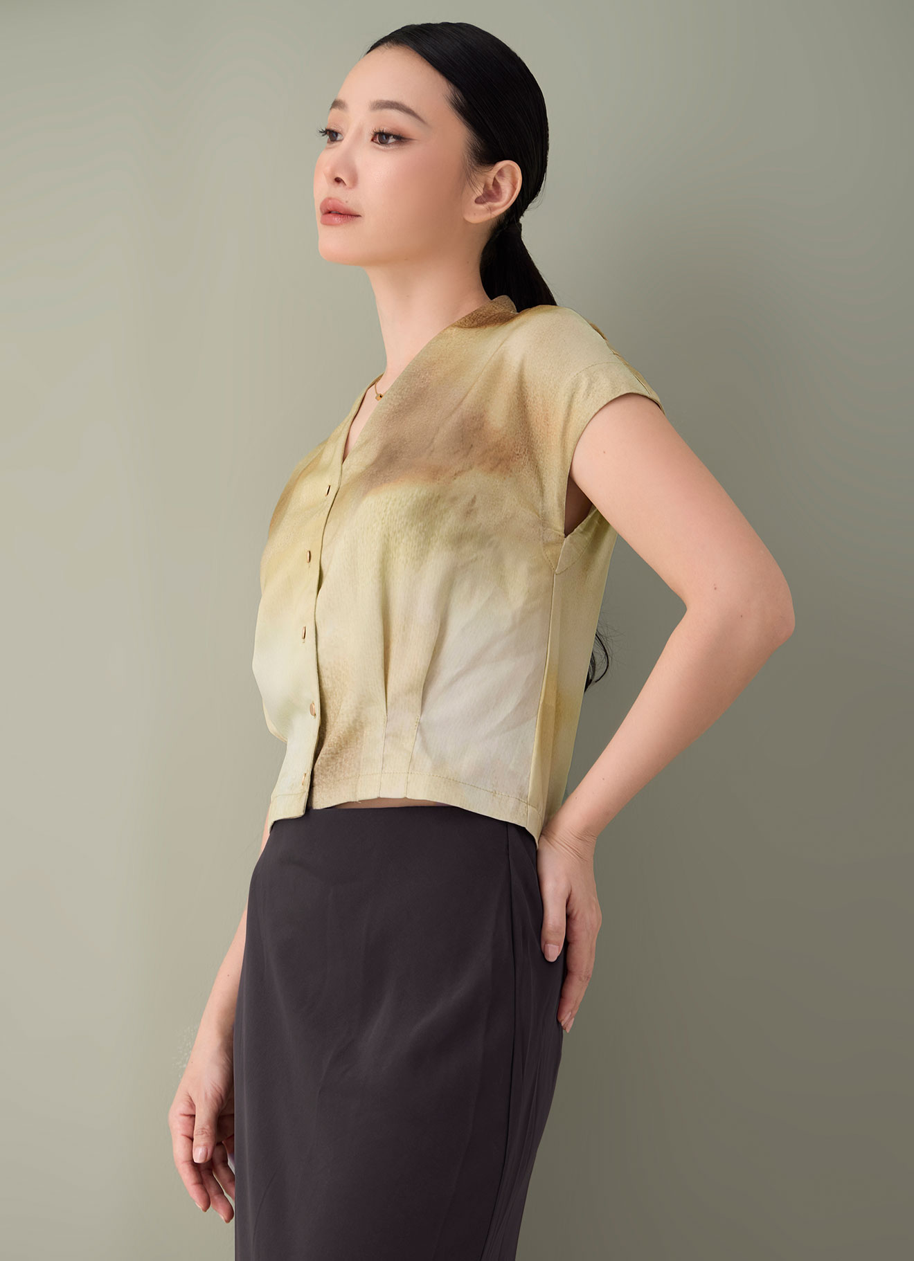 Tobacco-Brown by V-Neck Blouse
