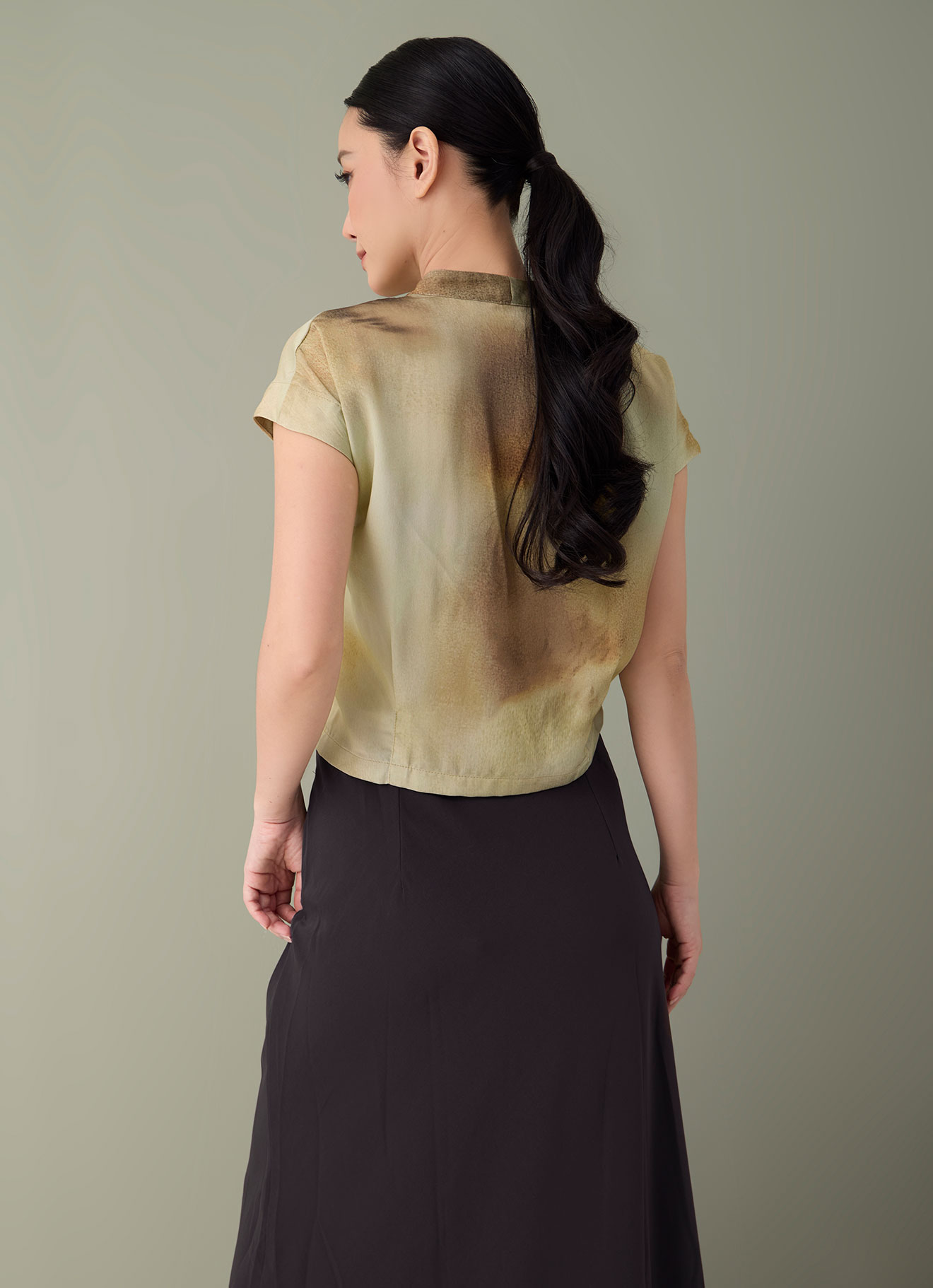 Tobacco-Brown by V-Neck Blouse