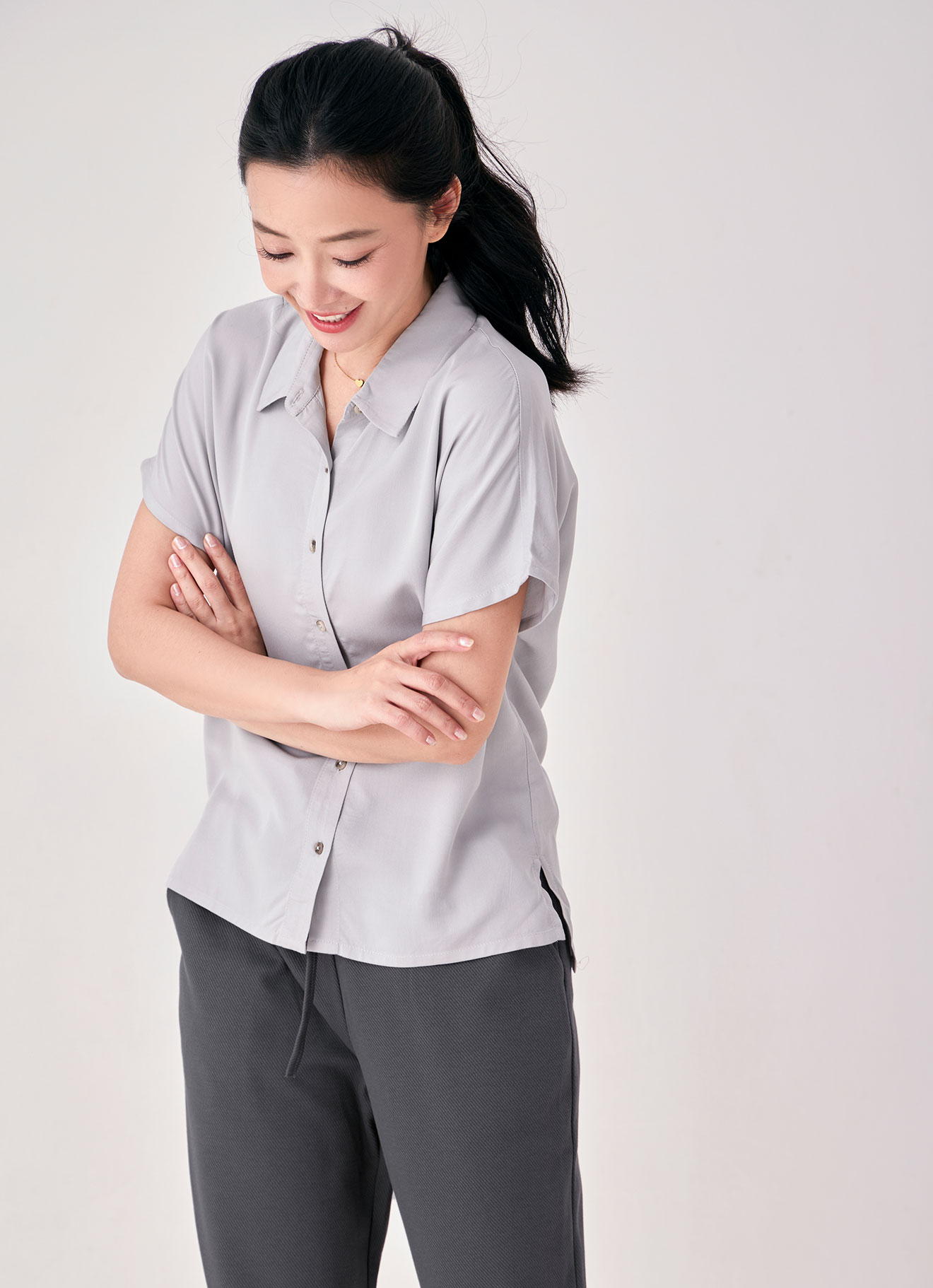 Vapor-Blue  by SHORT SLEEVE BLOUSE