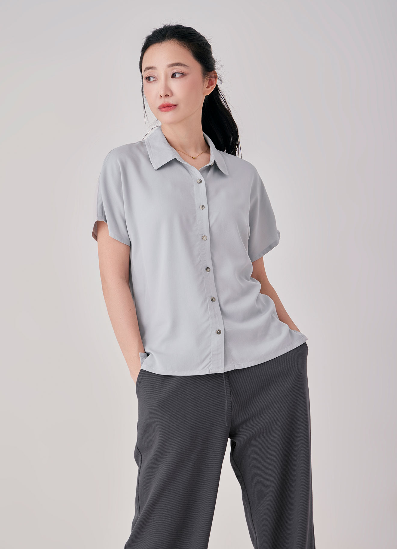 Vapor-Blue  by SHORT SLEEVE BLOUSE