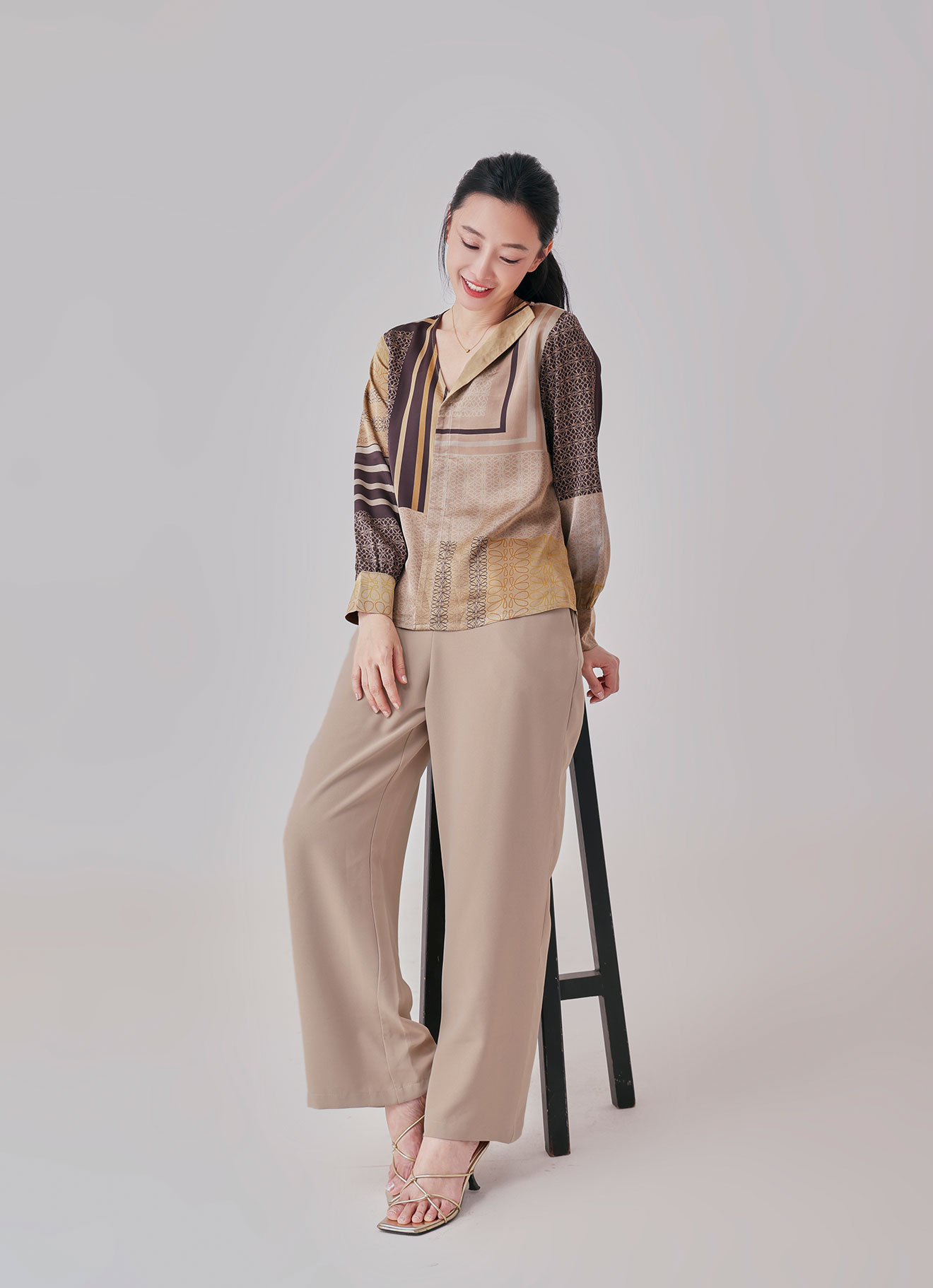 Warm-Sand  by Long sleeve Blouse