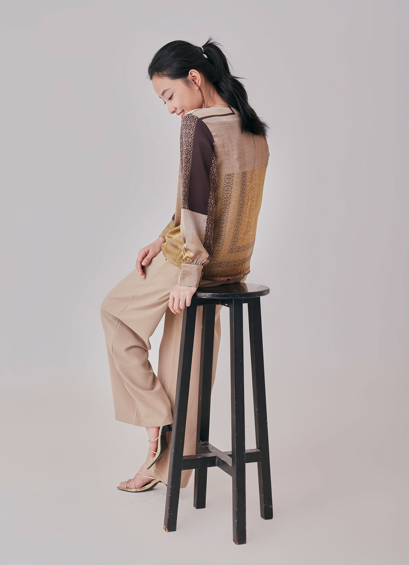 Warm-Sand  by Long sleeve Blouse