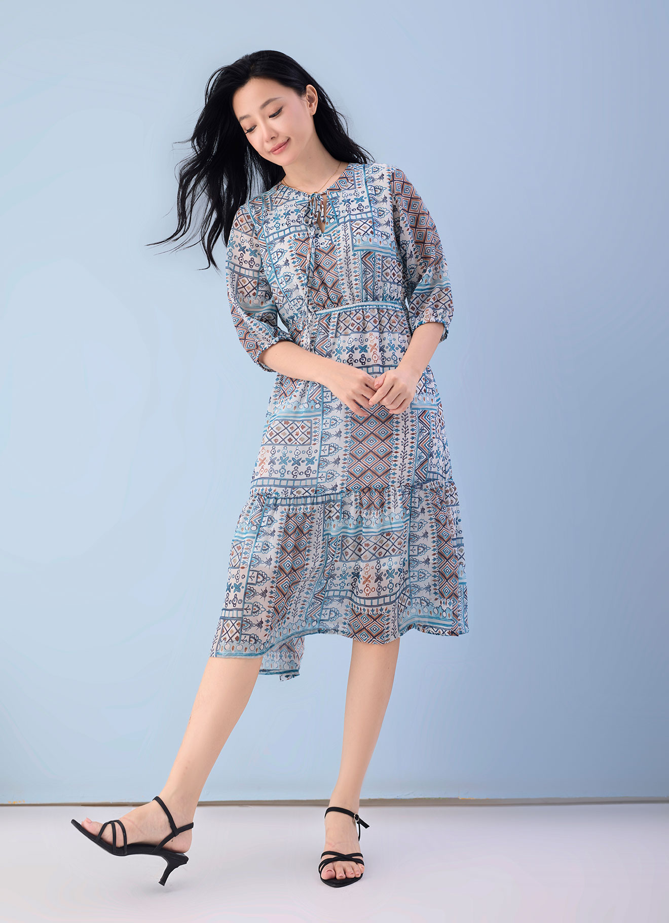Aquamarine by Tie Neck Dress